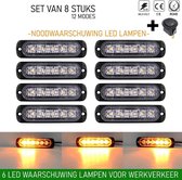 8 stuks Waarschuwingslamp (8-PACK) - 12V / 24V LED - 18W - 2000K - Noodverlichting - Werkverkeer - 6 LED - 18 Modes - Flitspatronen - AMBER - Oranje - Knipperlampen - Waarschuwings