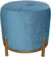 Voetensteun DKD Home Decor Blauw Polyester Metaal Gouden (38 x 38 x 34 cm)