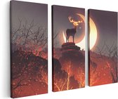 Artaza Canvas Schilderij Drieluik Hert Op Een Rots Tijdens Halve Maan  - 120x80 - Foto Op Canvas - Canvas Print