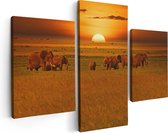 Artaza - Triptyque de peinture sur toile - Éléphants à l'état sauvage - Coucher de soleil - 90x60 - Photo sur toile - Impression sur toile