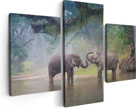 Artaza - Triptyque de peinture sur toile - Deux éléphants dans l' Water - 90x60 - Photo sur toile - Impression sur toile