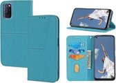 Voor OPPO A52 Geweven Textuur Stiksels Magnetische Horizontale Flip PU Lederen Case met Houder & Kaartsleuven & Portemonnee & Lanyard (Blauw)