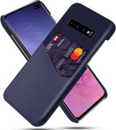 Voor Samsung Galaxy S10+ Doek Textuur PC + PU Lederen Achterkant Schokbestendig Hoesje met Kaartsleuf (Blauw)