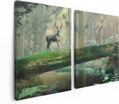 Artaza Canvas Schilderij Tweeluik Hert In Het Bos Op Een Boom - 120x80 - Foto Op Canvas - Canvas Print