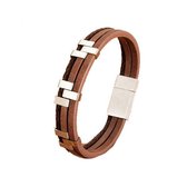 Leren armband | Roger | 3 laags armband | 21 cm | Lederen armband bruin