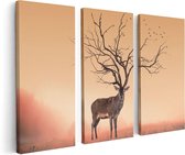 Artaza - Triptyque de peinture sur toile - Cerf avec un bois de cerf - Arbres - Photo sur toile - Impression sur toile