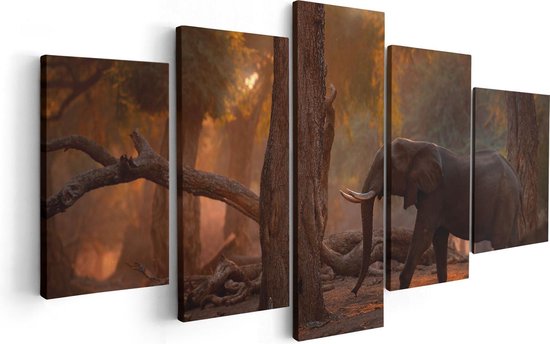 Artaza - Pentaptyque de peinture sur toile - Éléphant dans la forêt - 100x50 - Photo sur toile - Impression sur toile