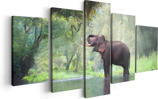 Artaza Canvas Schilderij Vijfluik Vrolijke Olifant In Het Water - 100x50 - Foto Op Canvas - Canvas Print