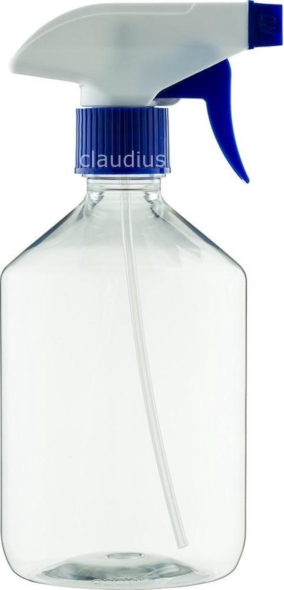 Lege plastic fles 500 ml PET apothekersfles transparant - met blauwe Spraykop – set van 10 stuks - Navulbaar - leeg