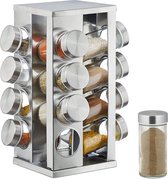 Carrousel à épices, avec 16 pots à épices, rotatif à 360 degrés, acier inoxydable, verre, HxP 28 x 22 cm, support à épices rond, cuivre