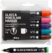 Glas- & Porseleinstiften, extra kleuren, lijndikte 1-3 mm, semi-dekkend, 6 stuk/ 1 doos