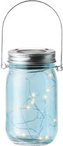 Solar lamp pot met deksel blauw glas 14 cm - Tuinverlichting Party/feestverlichting