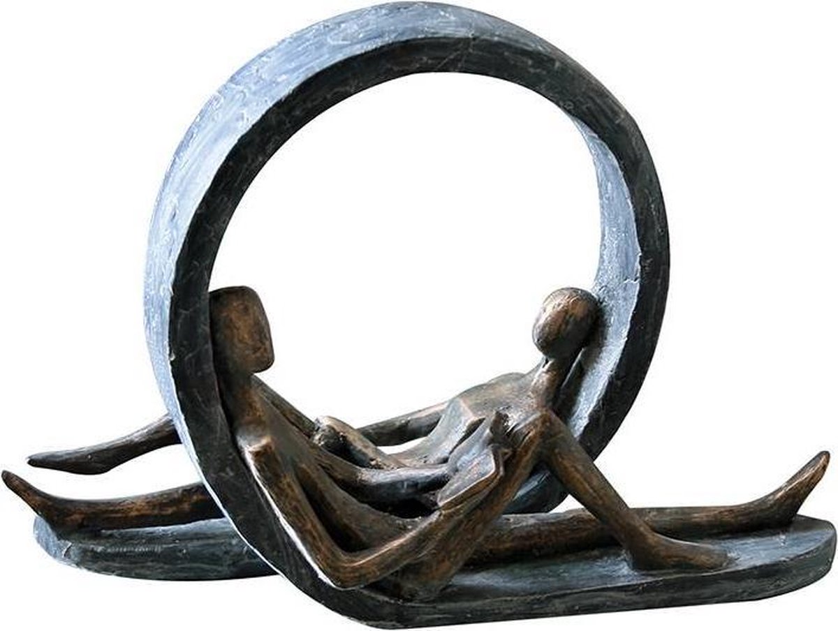 Beeld sculptuur decoratie - Geluk is tijd met elkaar - Samen lezen in een cirkel - Time Out - polyresin - Bronskleur