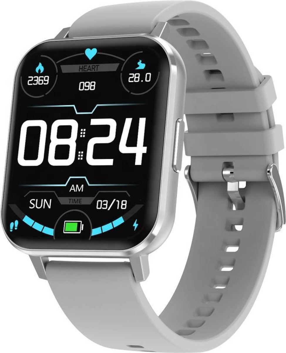 Belesy® Retina X - Smartwatch Dames - Smartwatch Heren - Horloge - 1.78 inch - Kleurenscherm - Full Touch - Stappenteller - Multi Sport - Multi Watchfaces - Maak je eigen wijzerplaat functie - Zilver - Siliconen - Grijs - Moederdag