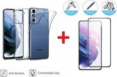 2-In-1 Screenprotector Hoesje Bescherming Protector Set Geschikt Voor Samsung Galaxy S21 FE 5G Fan Edition - Full Cover 3D Edge Tempered Glass Screen Protector Met Siliconen Back B