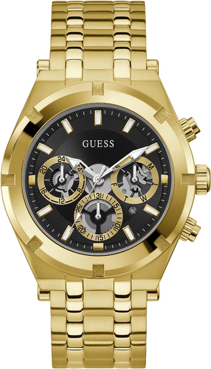 Guess Heren Horloge GW0260G2 Staal met Geelgouden Plating Quartz Chronograaf met Zwarte Wijzerplaat 45mm