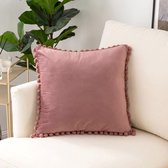 Lucy’s Living Luxe sierkussen Velvet POMPOM oud roze - 45 x 45 cm - kussen - kussens - fluweel - wonen - interieur