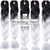 Braiding Hair Braids Hair vlechthaar vlechtharen 5 pakken Tangle Free Ombré Zwart Wit