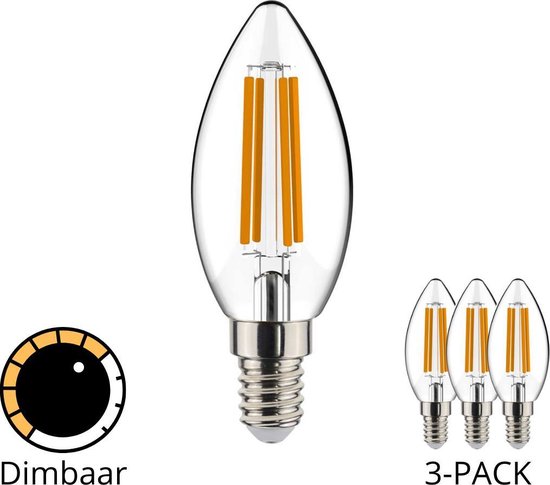 Lampe à bougie à filament LED Proventa Dimmable avec petit culot E14 - ⌀ 35  mm - 3 x... | bol.com