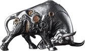 BaykaDecor - Uniek Industrieel Beeld Stier - Woondecoratie - Cadeau - Slaapkamer Decoratie - Mechanisch Standbeeld - Zilver 23 cm