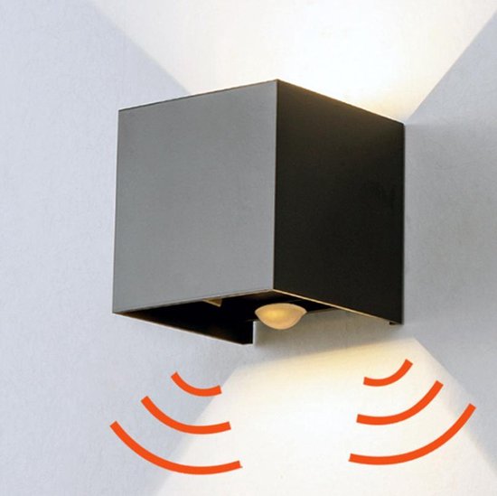 Kinamy Wandlamp met bewegingsmelder binnen, Wandlamp Binnen 8W, LED Wandlamp Binnen Up Down Waterdicht IP65, Geschikt voor Trappen, Keuken, Woonkamer, Slaapkamer, Tuin, 2 Stuks - Zwart
