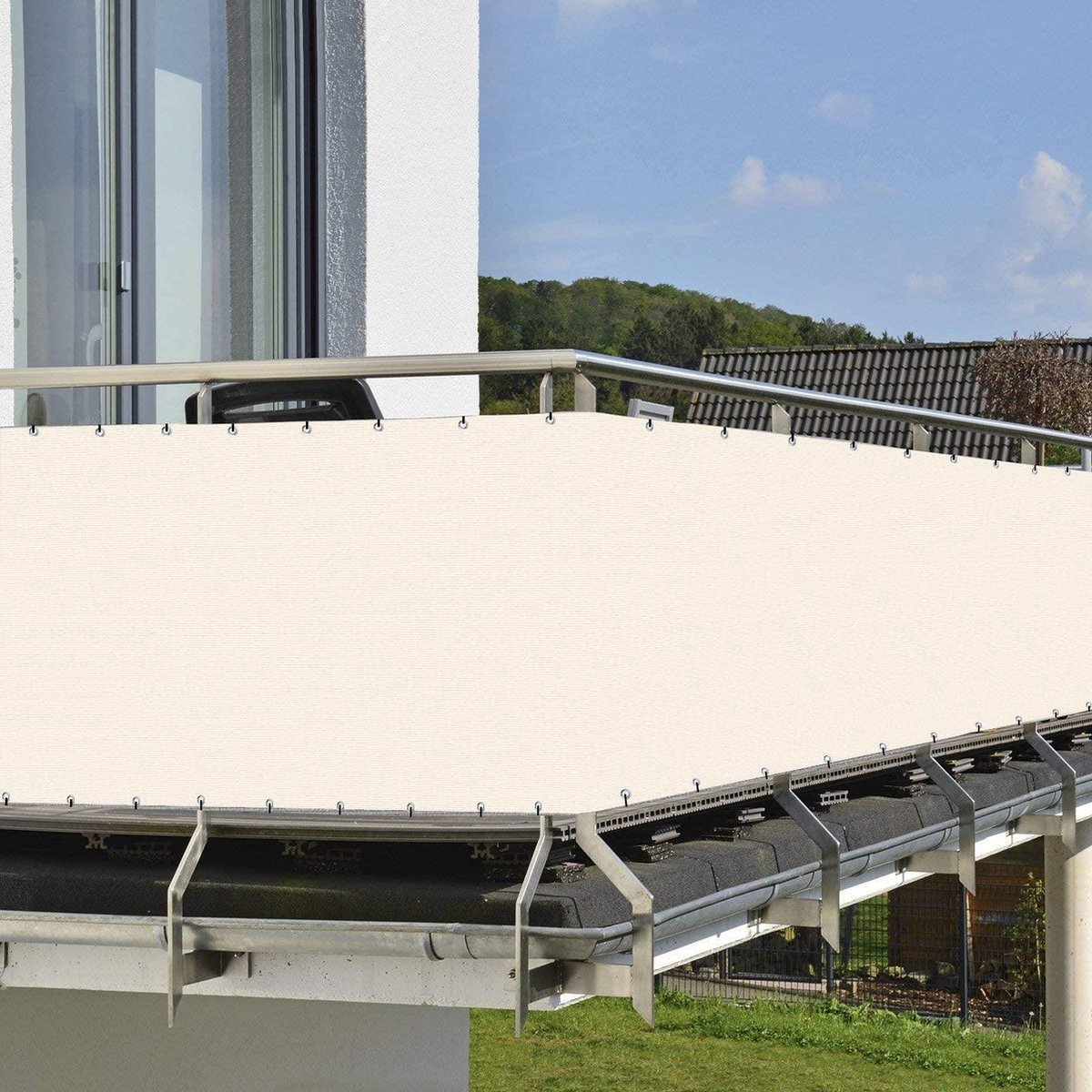 Balkonscherm - Zinaps 75 x 400 cm Balkon Cover Balkon Privacyscherm Balkonbekleding Windbescherming en zonwering Beige - (WK 02124)