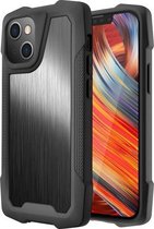 Roestvrijstalen metalen pc-achterkant + TPU Heavy Duty Armor-schokbestendig hoesje voor iPhone 13 (borstelzwart)