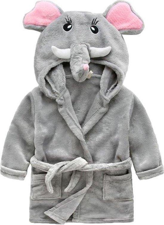Kinder Peuter Badjas met zakken - meisje kind - olifant - flannel - maat 92 (1,5 - 2,5 jaar)