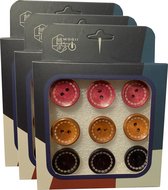 Set van 27 leuke punaises in doosjes (model: knopen, roze, bruin en zwart)