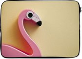 Laptophoes 13 inch - Flamingo met groot oog - Laptop sleeve - Binnenmaat 32x22,5 cm - Zwarte achterkant