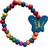 Houten kinderarmbandje - Grote Vlinder - Kleuren van de vlinder: groen of geel of blauw of paars- Kleuren van de kralen: geel oranje groen paars roze blauw rood