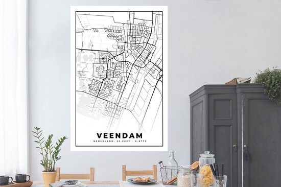 Poster Carte - Veendam - Zwart - Wit - 120x180 cm XXL