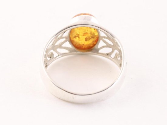 Bague en argent ajouré avec de l'ambre - taille 17,5