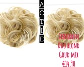 2x hairbun Duo blond goud mix SPAREN haarstuk crunchie hair extensions 45gram knotje