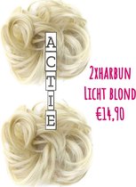2x hairbun lichtblond SPAREN haarstuk crunchie hair extensions 45gram knotje