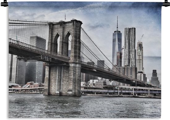 Wandkleed - Wanddoek - New York - Architectuur - Water - 120x90 cm - Wandtapijt