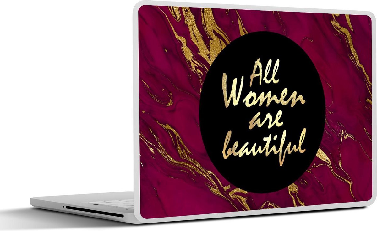 Laptop sticker - 11.6 inch - Quote - Vrouw - Goud - Bordeaux - 30x21cm - Laptopstickers - Laptop skin - Cover