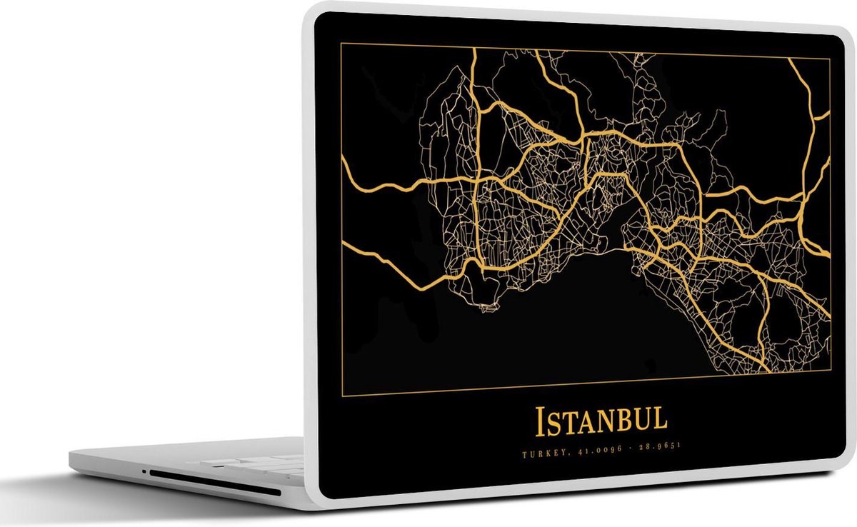 Laptop sticker - 17.3 inch - Kaart - Istanbul - Goud - Zwart - 40x30cm - Laptopstickers - Laptop skin - Cover