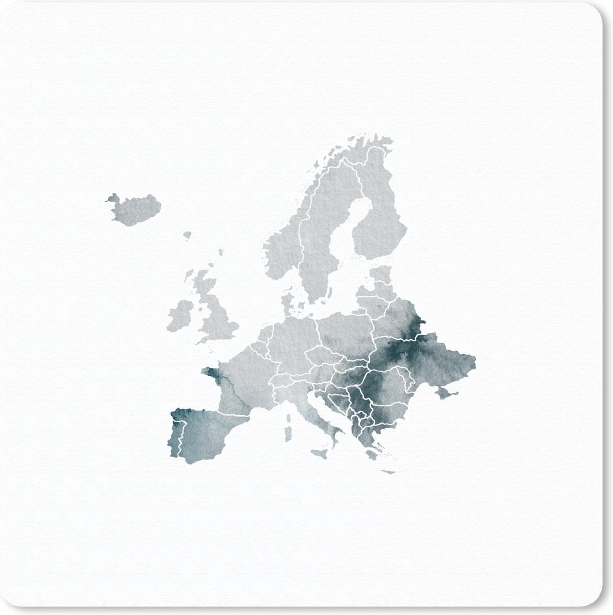 Muismat 30x30 cm - Mousepad Kaart - Europa - Waterverf - Grijs - Muismatten