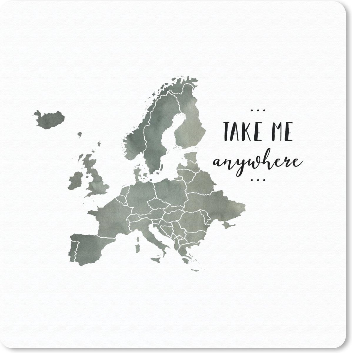 Muismat 20x20 cm - Mousepad Kaart - Europa - Waterverf - Quote - Muismatten