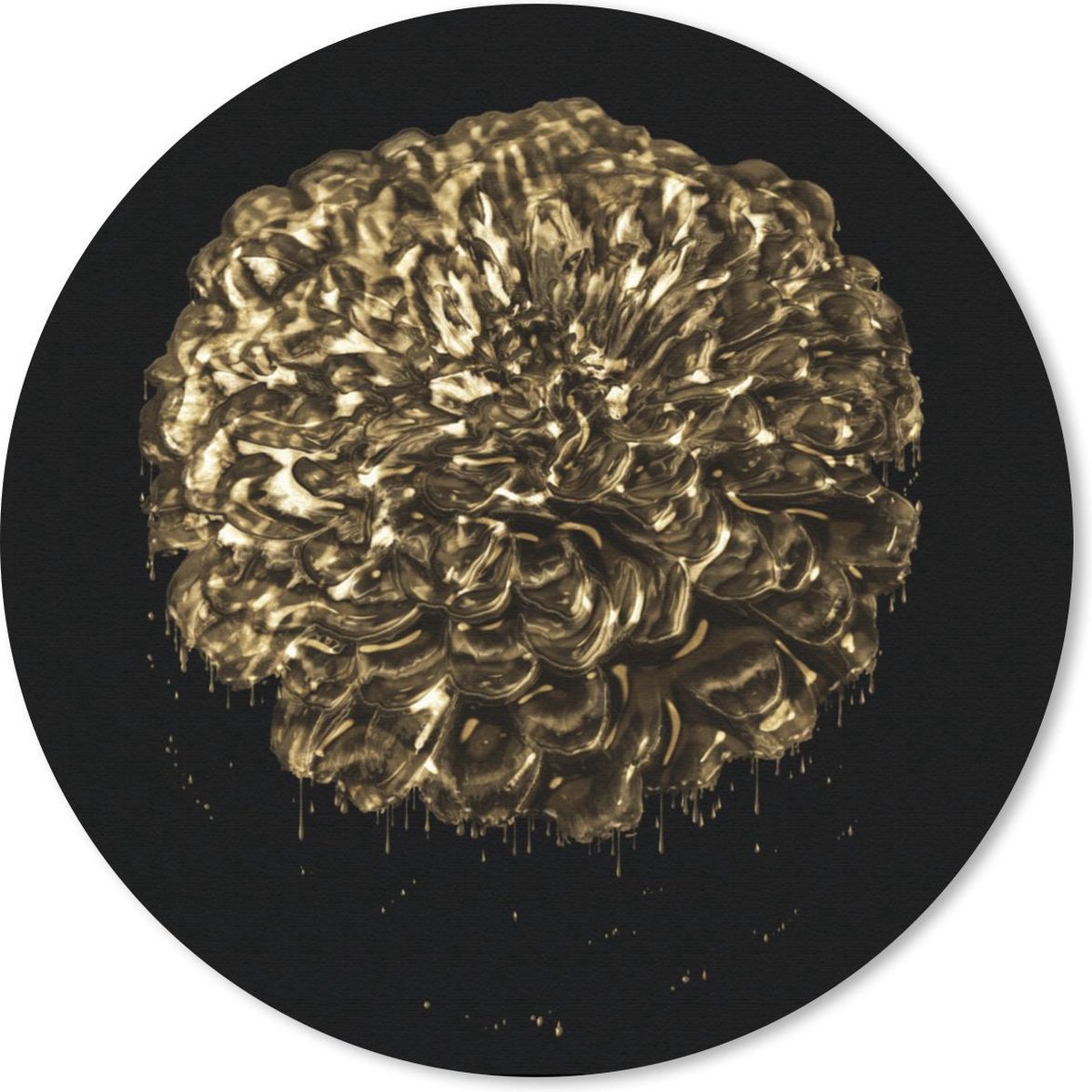Muismat rond 30x30 cm - Mousepad Bloemen - Bladeren - Goud - Ronde muismatten