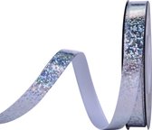 Kerst Lint 10mm (1cm) | Luxe Satijnlint | Glitter Zilver | Glitter Stippenlint | Feestlint | Cadeaulint | Bruiloft Lint | Geboortelint | Rol: 10 Meter