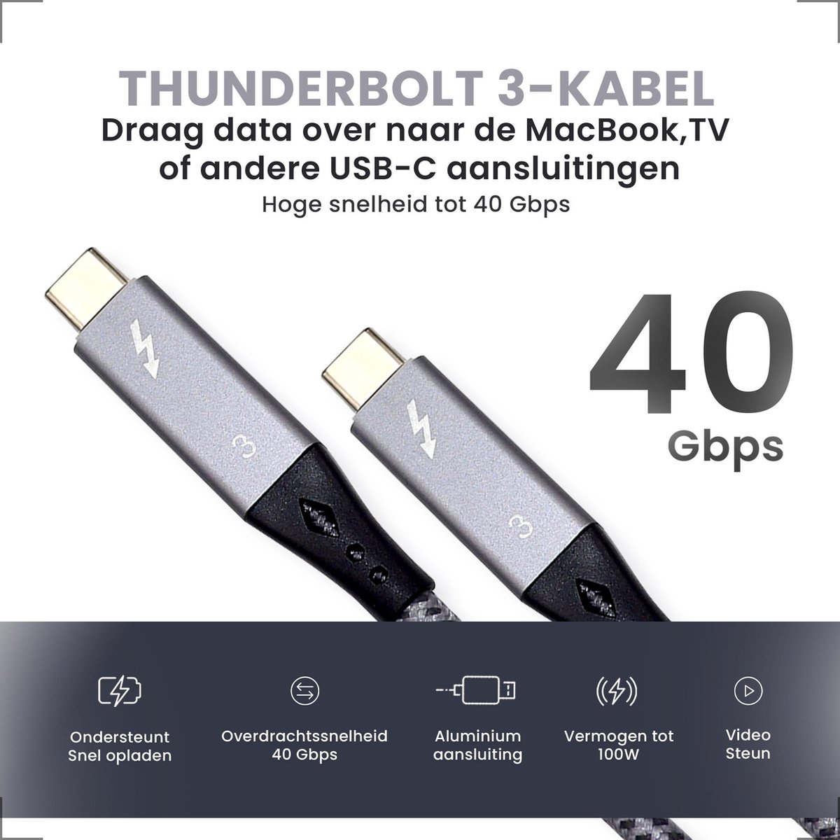 Belkin Thunderbolt 3 40Gbps Mâle à Mâle Câble F2CD084BT0.8MBK Usb-C 0.8m Noir 