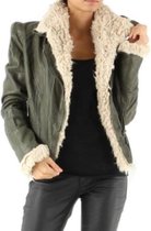 Bikerjas met Faux Fur, PU Jas met Imitatie Bont, Bikerjas Armygroen