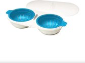 Ei Stomer voor in de Magnetron - gepocheerde ei maker - Eipocheerder - Wit met Blauw