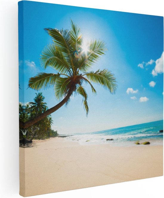 Artaza Canvas Schilderij Tropisch Strand En Zee In Sri Lanka  - 80x80 - Groot - Foto Op Canvas - Canvas Print