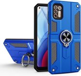 Voor Motorola Moto G Stylus (2021) koolstofvezelpatroon pc + TPU-beschermhoes met ringhouder (donkerblauw)