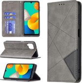 Voor Samsung Galaxy M32 Ruit Textuur Horizontale Flip Magnetische Lederen Case met Houder & Kaartsleuven (Grijs)