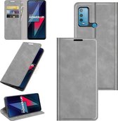 Voor wiko Power U30 Retro-skin Zakelijke magnetische zuignap lederen tas met houder en kaartsleuven en portemonnee (grijs)