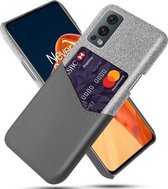Voor OnePlus Nord 2 Doek Textuur PC + PU lederen achterkant Schokbestendig hoesje met kaartsleuf (grijs)
